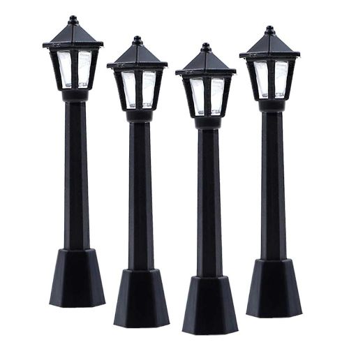 4pcs Street Post Lights Model Railway Train Lamp Post Lights Miniature Village Pathway Lantern Post
