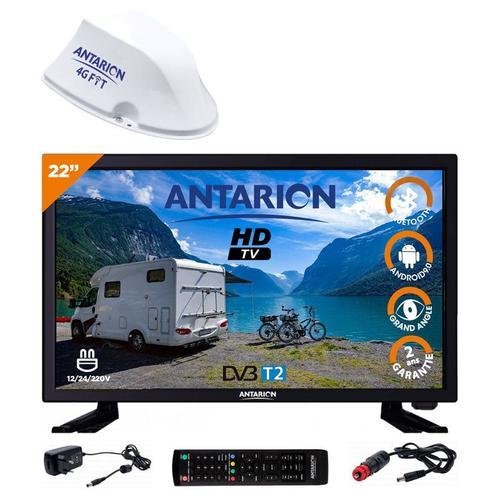 PACK ANTARION TV LED 22" 55cm Full HD ANDROID Smart TV Camping Car + Antenne 4G FIT Blanc Wi-Fi Micro-Sim