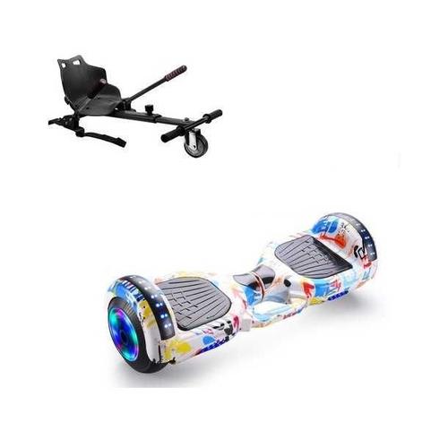 Hoverboard 6.5 Pouces Led Graffiti Blanc + Hoverkart Noir