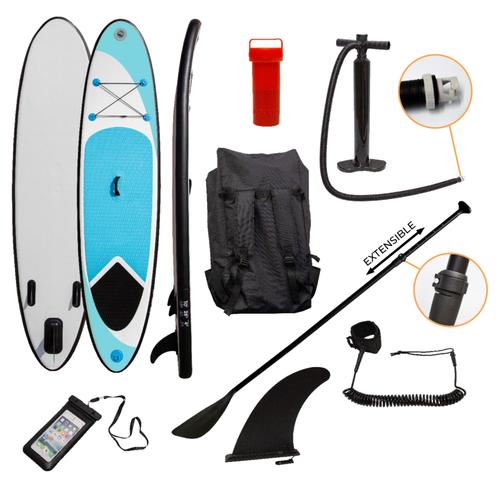 Planche De Paddle Stand Up Sup Planche À Pagaie Bleue 304 X 72 X 11 Cm Gonflable Ultra Légère Adulte Débutant Ou Professionel [Pompe, Sac À Dos, Laisse, 3 Aileron, Etui Téléphone, Rame Inclus]