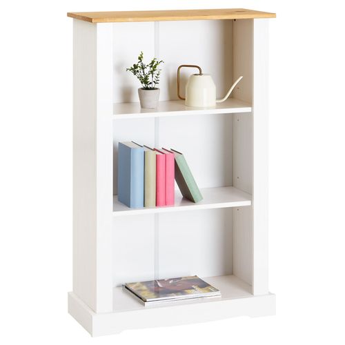 Etagère Tequila Bibliothèque 3 Étagères, Dim 70 X 116 X 30 Cm, En Pin Massif Lasuré Blanc Et Brun