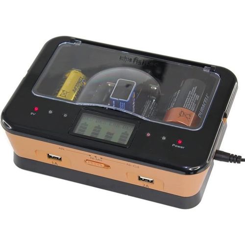 FISHTEC® Chargeur Universel de Piles C-D-AA-AAA-6LR61 NiCd NiMh + ALCALINES + USB