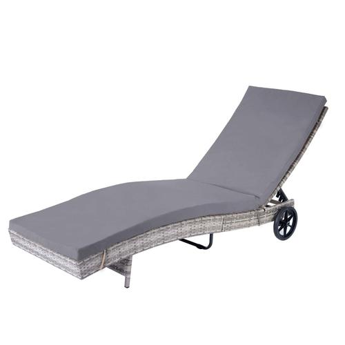 Chaises Longues Bain De Soleil Transat De Jardin En Poly-Rotin Gris Oreiller Gris Foncé 04_0002399