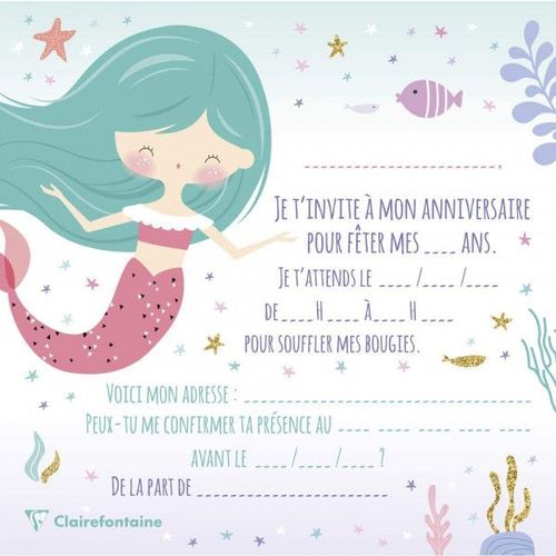 Cartons D'invitation Et Enveloppes - Anniversaire Enfant - Sirène - Clairefontaine