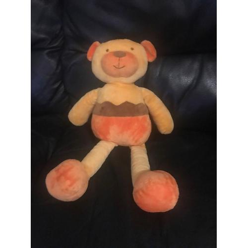 Doudou Peluche Ours Orange Jaune Marron Ambiance Et Style 35 Cm