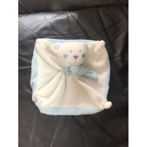 Doudou Plat Sergei Socks Auchan Chat Ours Blanc Bleu Polaire Echarpe Bleu