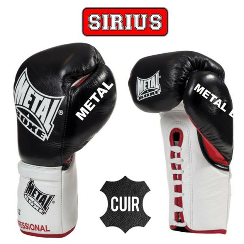 Gants De Boxe Cuir Lacets Metal Boxe Pro Sirius - 10 Oz - Noir