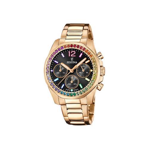 Festina Boyfriend Montre Chronographe Femme Acier Doré Rose F20639/3