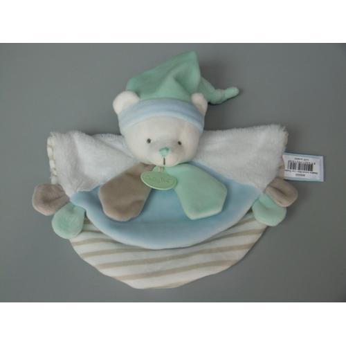 sos doudou BABY NAT ours rond plat blanc et bleu