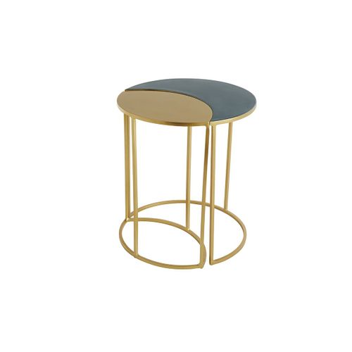 Table D'appoint En Métal Laqué Bleu Pétrole Et Doré Toscane