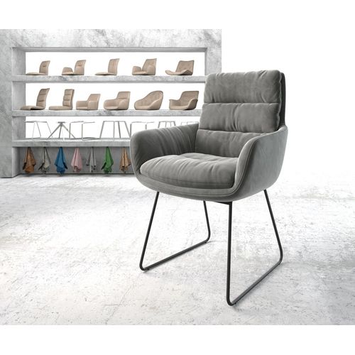 Chaise-Rembourrée Abelia-Flex Avec Accoudoir Cadre Croisé Noir Velours Gris