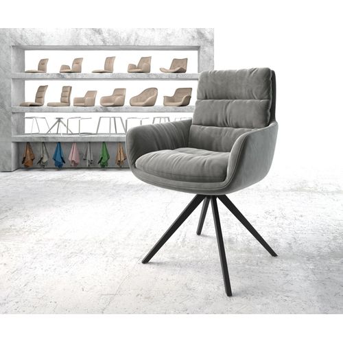 Chaise-Rembourrée-Pivotante Abelia-Flex Avec Accoudoir Cadre Croisé Carré Noir Velours Gris