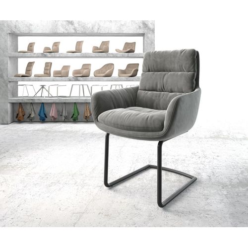 Chaise-Rembourrée Abelia-Flex Avec Accoudoir Cantilever Rond Noir Velours Gris