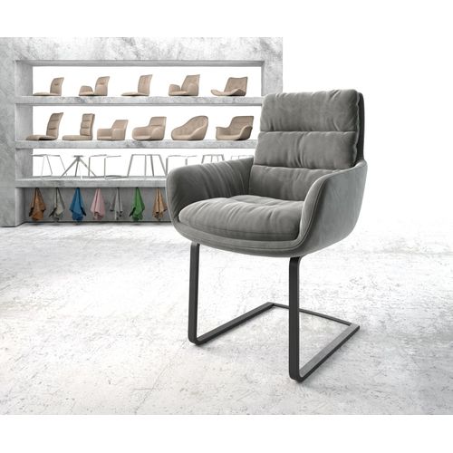 Chaise-Rembourrée Abelia-Flex Avec Accoudoir Cantilever Plat Noir Velours Gris