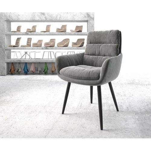 Chaise-Rembourrée Abelia-Flex Avec Accoudoir 4-Pieds Conique Noir Velours Gris