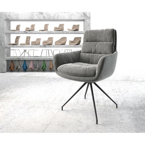 Chaise-Rembourrée-Pivotante Abelia-Flex Avec Accoudoir Cadre Croisé Conique Noir Velours Gris