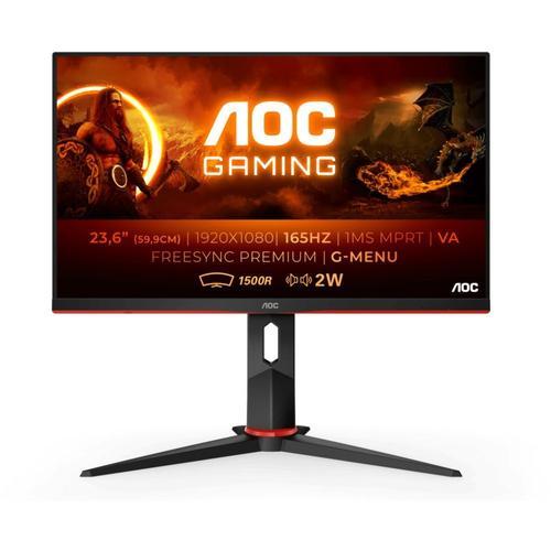 AOC Gaming C24G2AE/BK - G2 Series - écran LED - jeux - incurvé - 23.6" - 1920 x 1080 Full HD (1080p) @ 165 Hz - VA - 250 cd/m² - 3000:1 - 2xHDMI, VGA, DisplayPort - haut-parleurs - noir, rouge