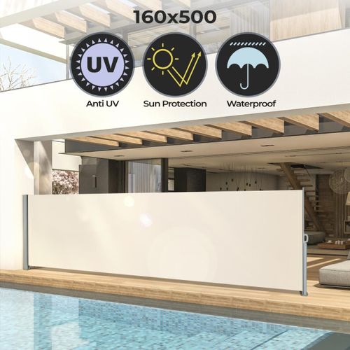 Jago® Paravent Extérieur Rétractable - 500x160cm, Protection Uv, Beige - Auvent Store Latéral, Brise-Vue, Abri Soleil, Jardin