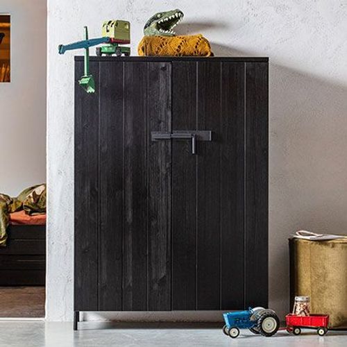 Armoire 2 Portes 100x42x141 Cm En Pin Noir