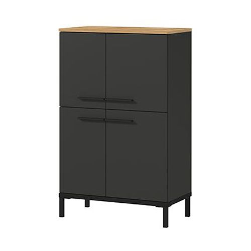 Buffet 4 Portes Décor Gris Foncé Et Chêne - Anders