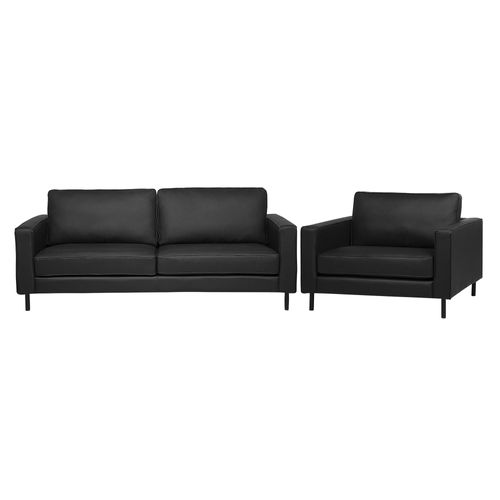 Ensemble Canapé Et Fauteuil En Cuir Noir 4 Places Savalen