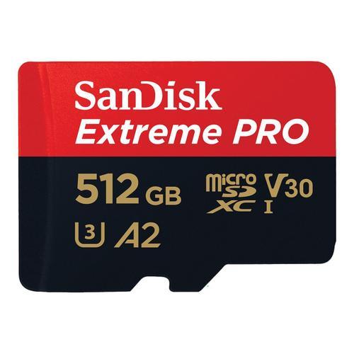 SanDisk Extreme Pro - Carte mémoire flash (adaptateur microSDXC vers SD inclus(e)) - 512 Go - A2 / Video Class V30 / UHS-I U3 / Class10 - microSDXC UHS-I