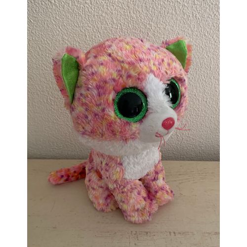 Doudou Ty - Chat Rose Yeux Pailletés Verts - Environ 23 Cm