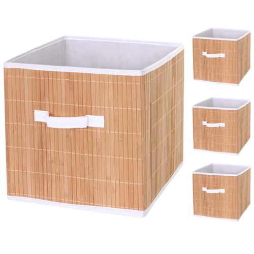 4x Paniers De Rangement Panier En Bambou 32x32x32cm Couleur Naturelle 04_0001348