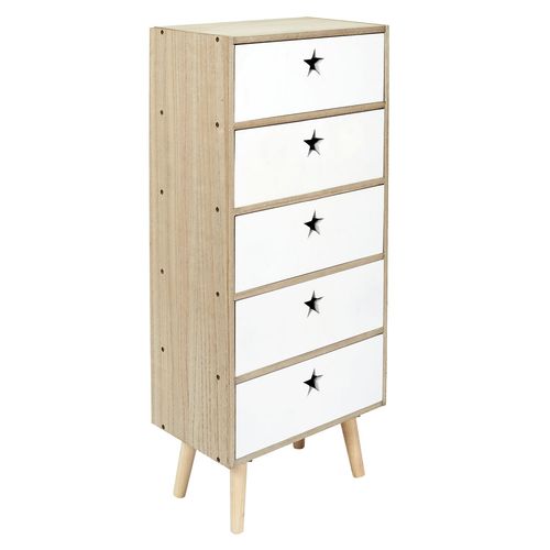 Chiffonnier 5 Tiroirs Like A Star - En Mdf Et Bois De Pin - Blanc Et Marron