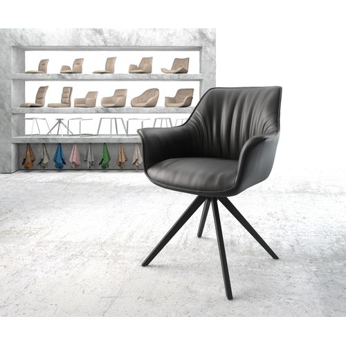 Chaise-Rembourrée-Pivotante Keila-Flex Avec Accoudoir Cadre Croisé Carré Noir Cuir Véritable Noir