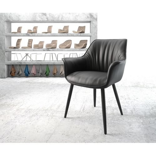 Chaise-Rembourrée Keila-Flex Avec Accoudoir 4-Pieds Conique Noir Cuir Véritable Noir