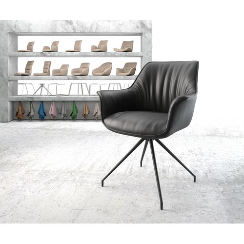 Chaise-Rembourrée-Pivotante Keila-Flex Avec Accoudoir Cadre Croisé Conique Noir Cuir Véritable Noir