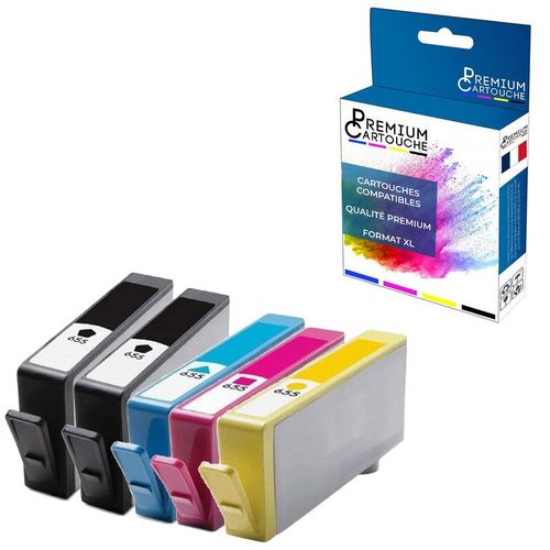 PREMIUM CARTOUCHE - x5 Cartouche compatible pour HP CZ109AE CZ110AE CZ111AE CZ112AE 655 Noir x2 + Cyan + Magenta + Yellow pour Deskjet Ink A