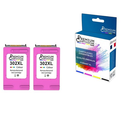 PREMIUM CARTOUCHE - 2 Cartouche compatible pour HP 302CLXL Couleur HP DeskJet 2130 2134 3630 3630 Series 3636 3639 Envy 4520 e-All-in-One 4525 e-All-i