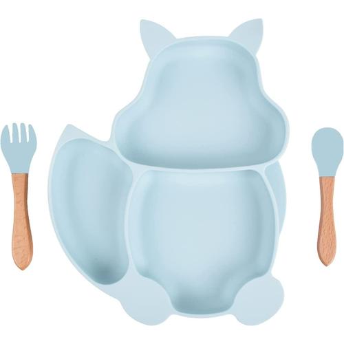 Assiette À Pour Bébé Silicone, Plaque D'alimentation Antidérapante Pour Tout-Petits Les Enfants Avec Une Forte Aspiration(Bleu)