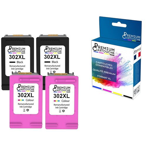 PREMIUM CARTOUCHE - 4 Cartouche compatible pour HP 302XL (x2) + 302CLXL (x2) Noir + Couleur HP DeskJet 2130 2134 3630 3630 Series 3636 3639 Envy 4520