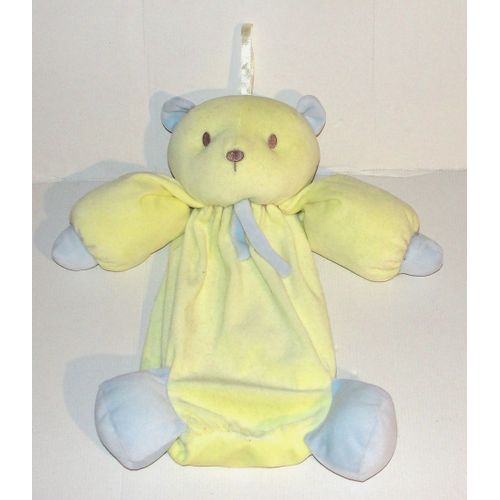 Peluche Ours Jaune Bleu Range Pyjama Sucre D'orge - Doudou Ourson 39 Cm