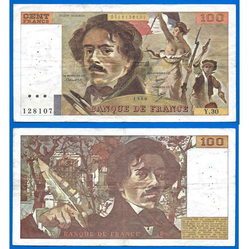 France 100 Francs 1980 Eugene Delacroix Billet Frs Frc Frcs