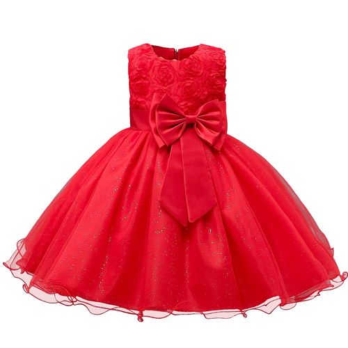 Robe De Soirée Avec Arc Et Fleurs - Rouge