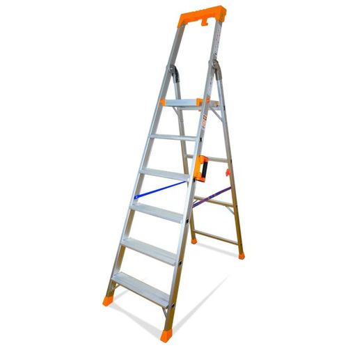 Escabeau Keli Le Super Pro (6 Marches (travail à 3,2m), Marchepied, Échelle Pliable, Fabriqué En Aluminium, Qualité Professionnelle, Poignée De Transport Confort, Porte Outils Abs