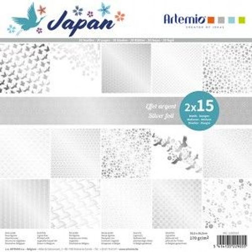 Bloc 15x2 Feuilles Effet Métal Argenté Japan 30x30 Cm