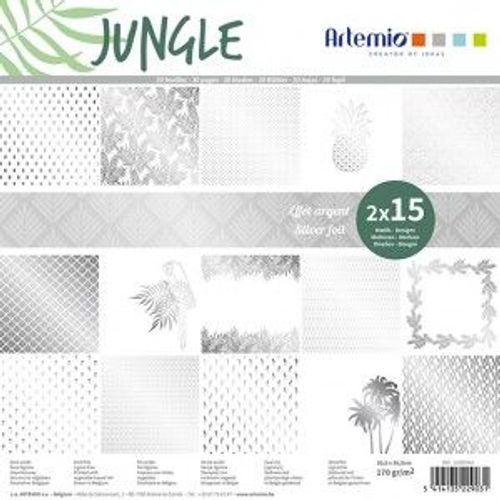 Bloc 15x2 Feuilles Effet Métal Argenté Jungle 30x30 Cm