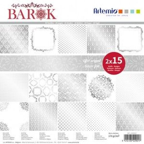 Bloc 15x2 Feuilles Effet Métal Argenté Barok 30x30 Cm