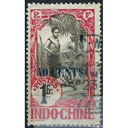 Indochine (Actuel Vietnam 1919, Beau Timbre Yvert 86, Annamite Et Enfant 1f. Rose Et Noir Surcharge "40 Cents", Oblitere, Tbe.