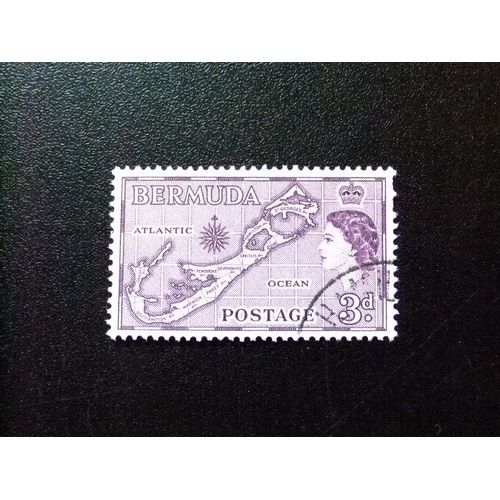 50 Bermudes 1953 / Reine Elizabeth Ii Et Carte Des Bermudes / Yvert 138 Fu