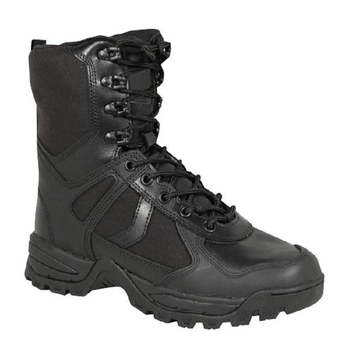 Paire De Chaussures Montantes Boots Patrol En Cuir Noir A Lacets Et Zip Miltec 12822302-45