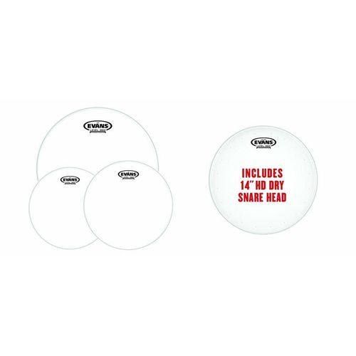 Evans Epp-G2hdd-F - Pack Fusion G2 - Peaux Transparentes (10'', 12'', 14'') Et Peau De Frappe Pour Caisse Claire 14'' Hd Dry