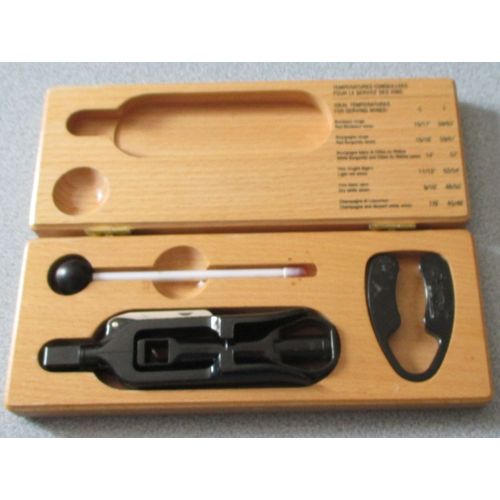 Screwpull Sommelier - Ensemble Tire-Bouchon, Thermomètre Et Coupe Bouteille Présentés Dans Un Coffret En Bois De Hêtre