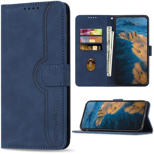 Coque Pour Xiaomi Poco X5 Pro 5g / Xiaomi Redmi Note 12 Pro 5g, Antichoc Magnétique Etui En Cuir Pu, Housse Avec Fentes Pour Cartes Pour Xiaomi Poco X5 Pro 5g / Redmi Note 12 Pro 5g, Bleu