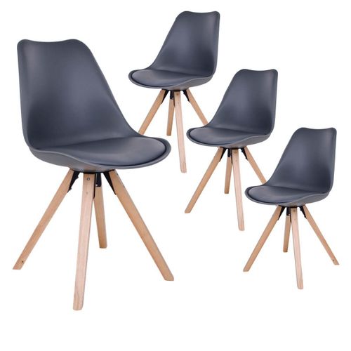 Nibben - Lot De 4 Chaises Grises Et Piétement Hévéa